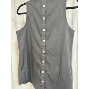 Womens Finley Black Button-Up Front Back Poplin Swing Sleeveless Collared Top S